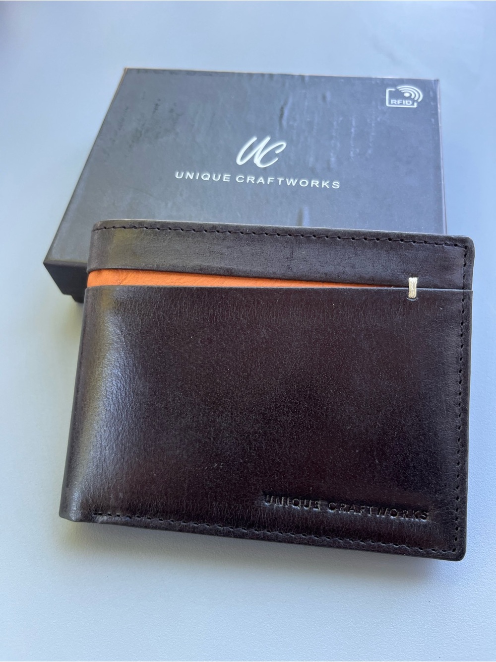 Men's Leather Wallet - Black with Tan Trim